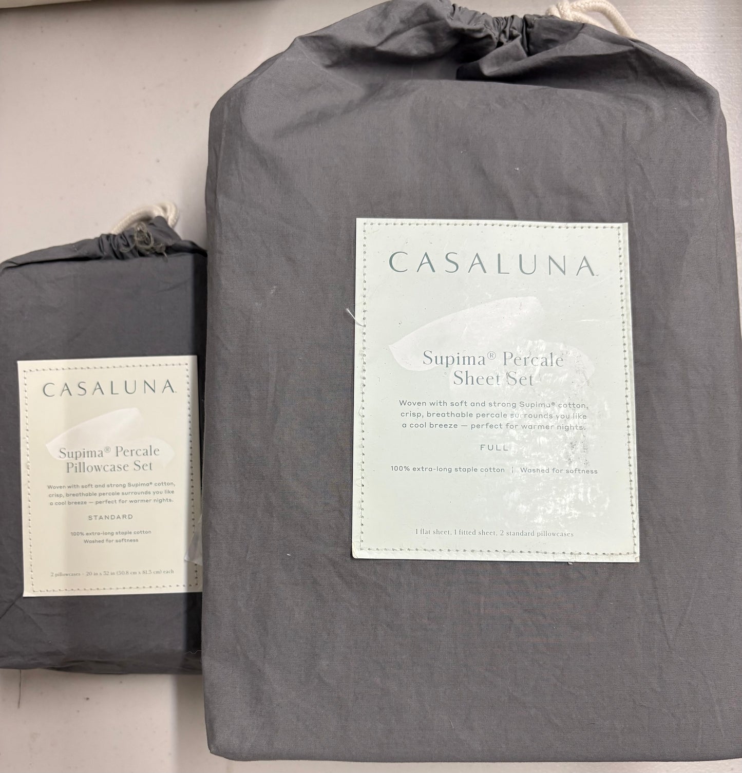 Casaluna Full Supima Percale Cotton Sheet & Pillowcase Sets Bundle, New