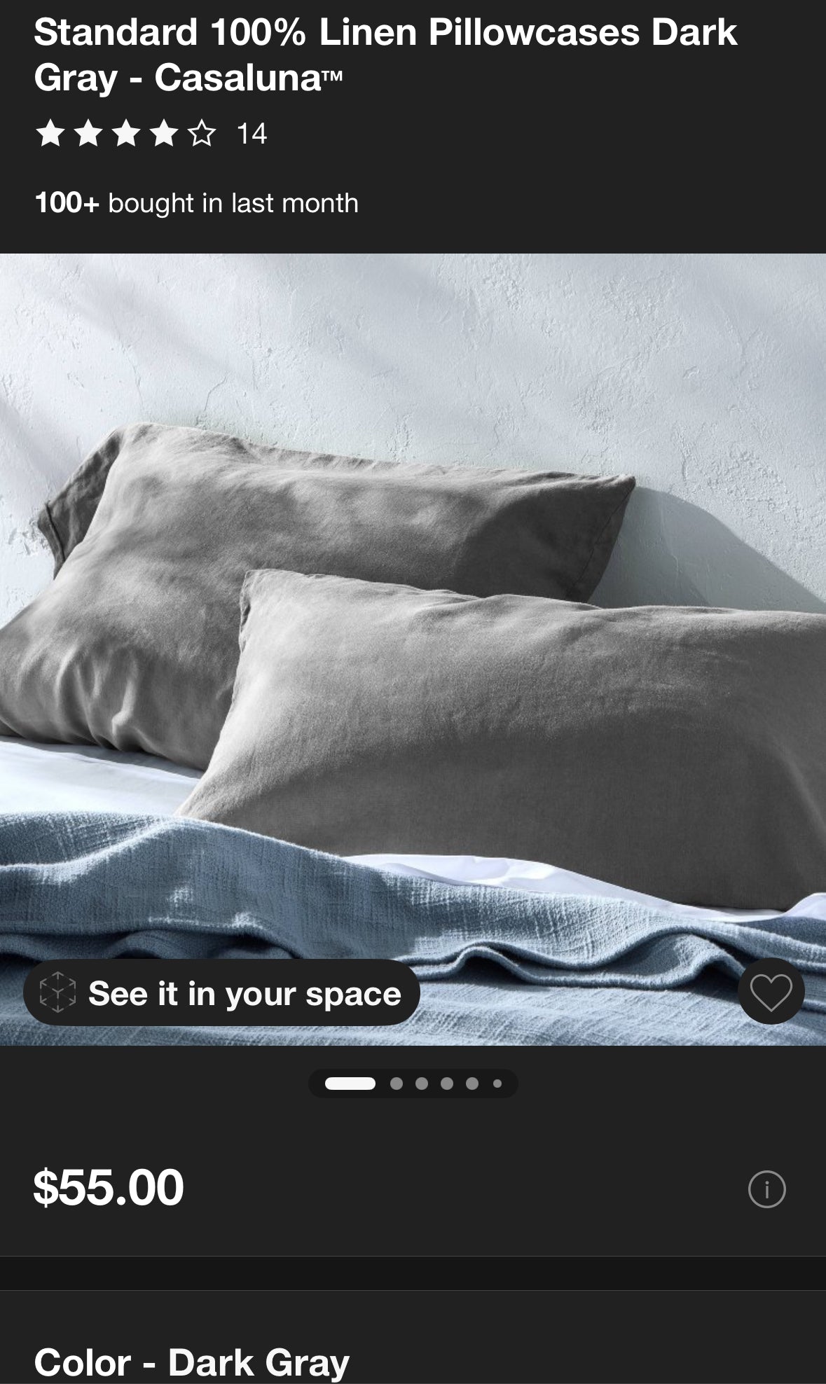 Casaluna Standard 100% Linen Pillowcase Set, New