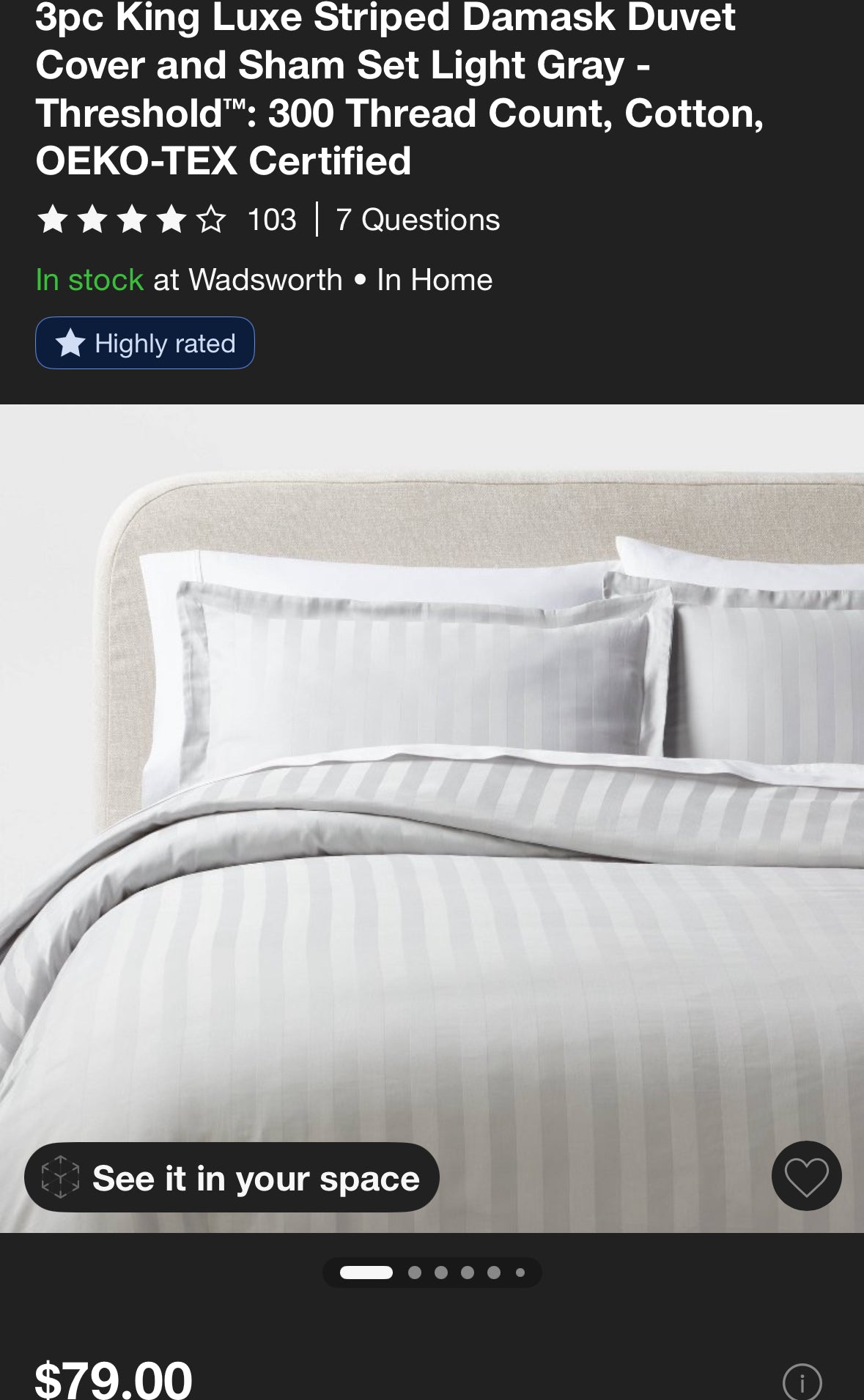 Threshold King Luxe Striped Damask Duvet Set, New