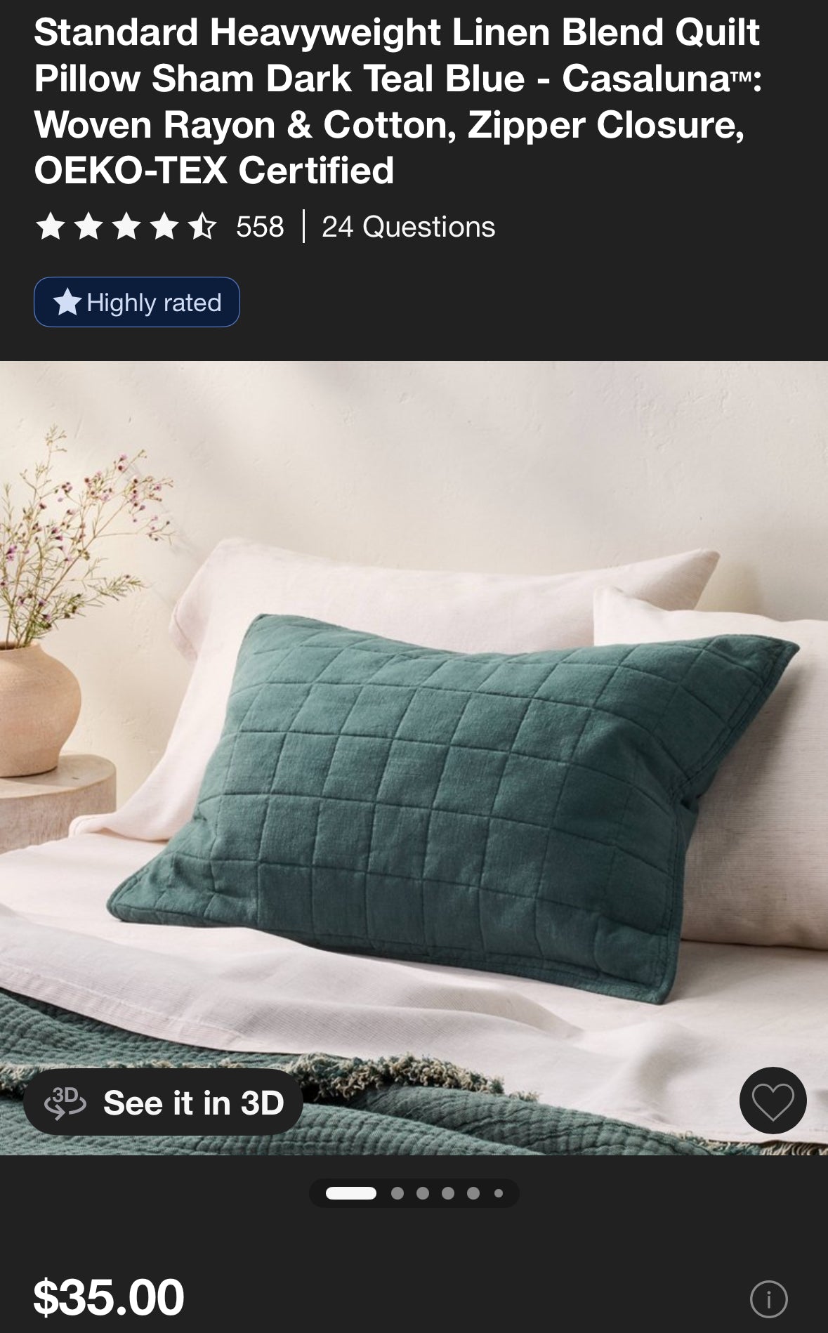 Casaluna Standard Heavyweight Linen Blend Quilted Shams Set, New