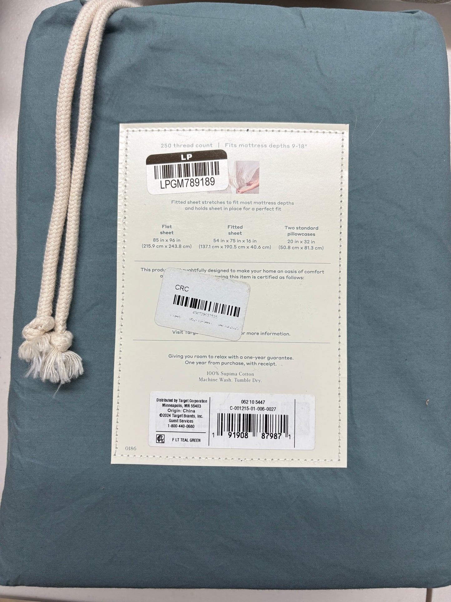 Casaluna Full Supima Percale Cotton Sheet Set, New