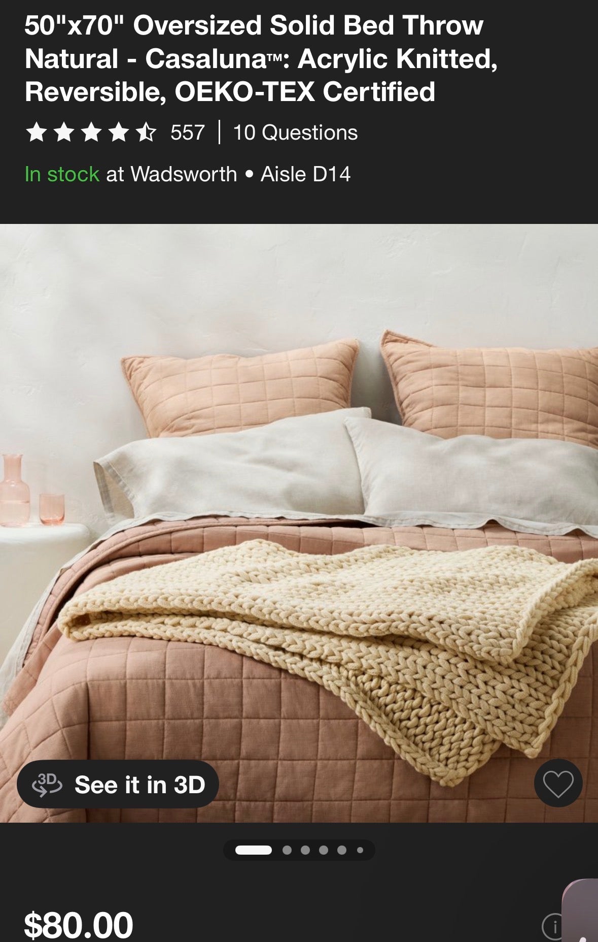 Casaluna 50"x70" Oversized hand Knit Throw Blanket, New