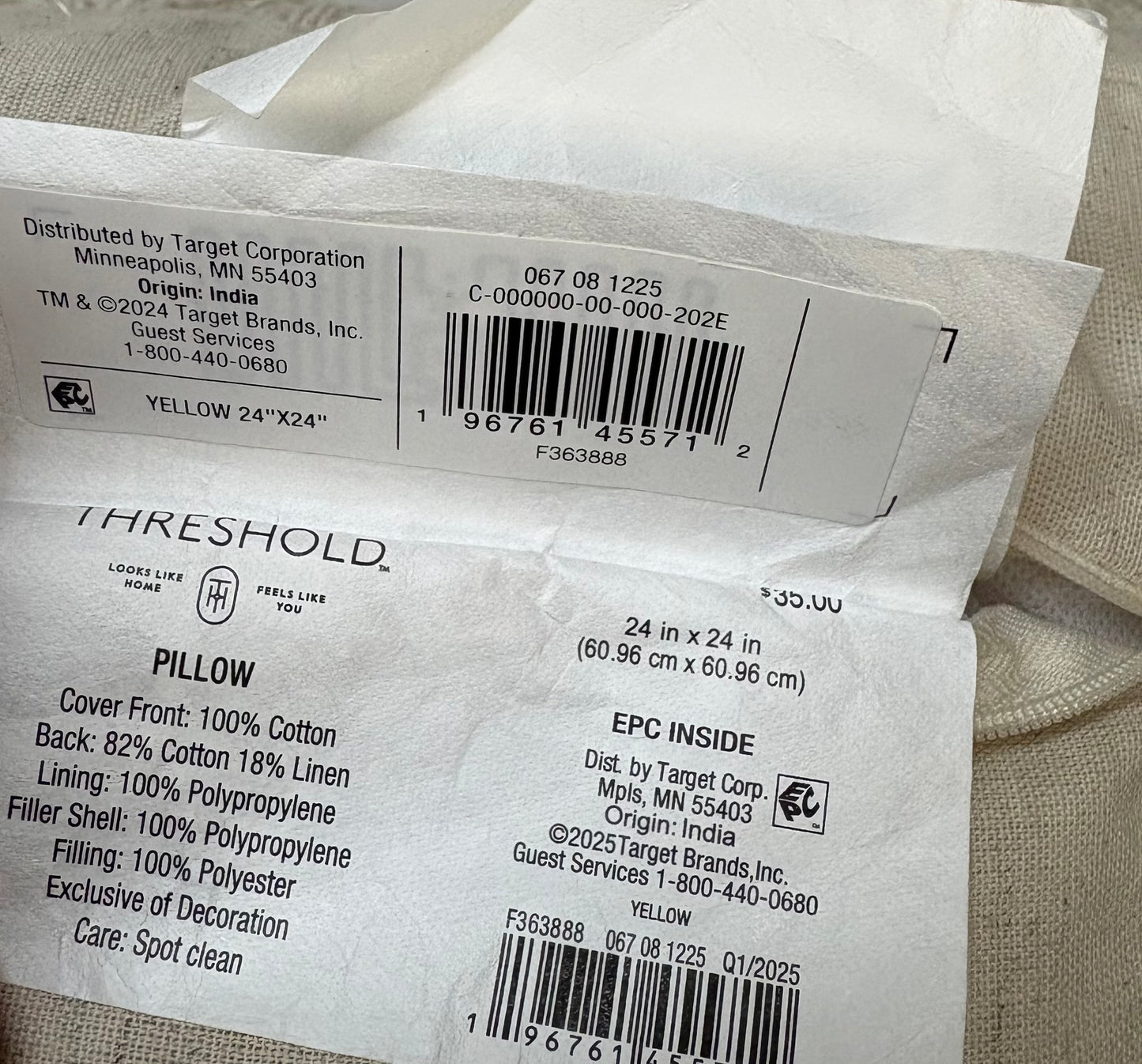 Threshold 24”x24” Oversized Velvet Fringe Throw Pillow Set, New