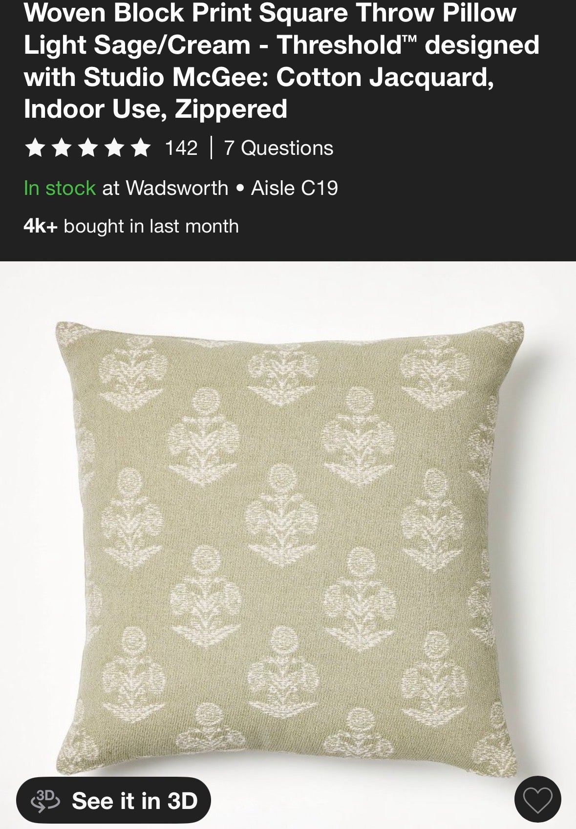 Studio McGee 20”x20” Woven Block Print Throw Pillow Set, New