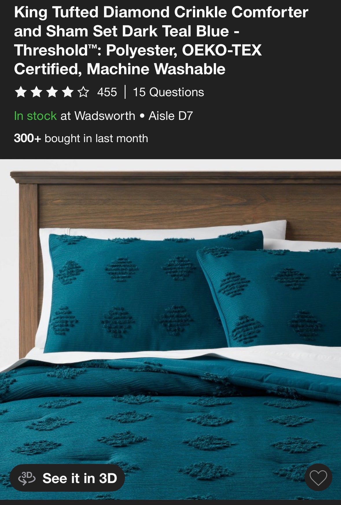 Threshold King Tufted Diamond Crinkle Comforter Set, New