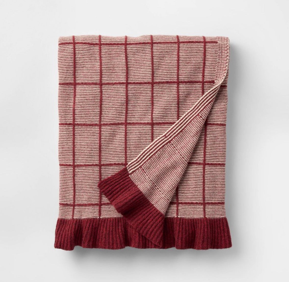 Studio McGee 50”x60” Plaid Ruffle Throw Blanket, New