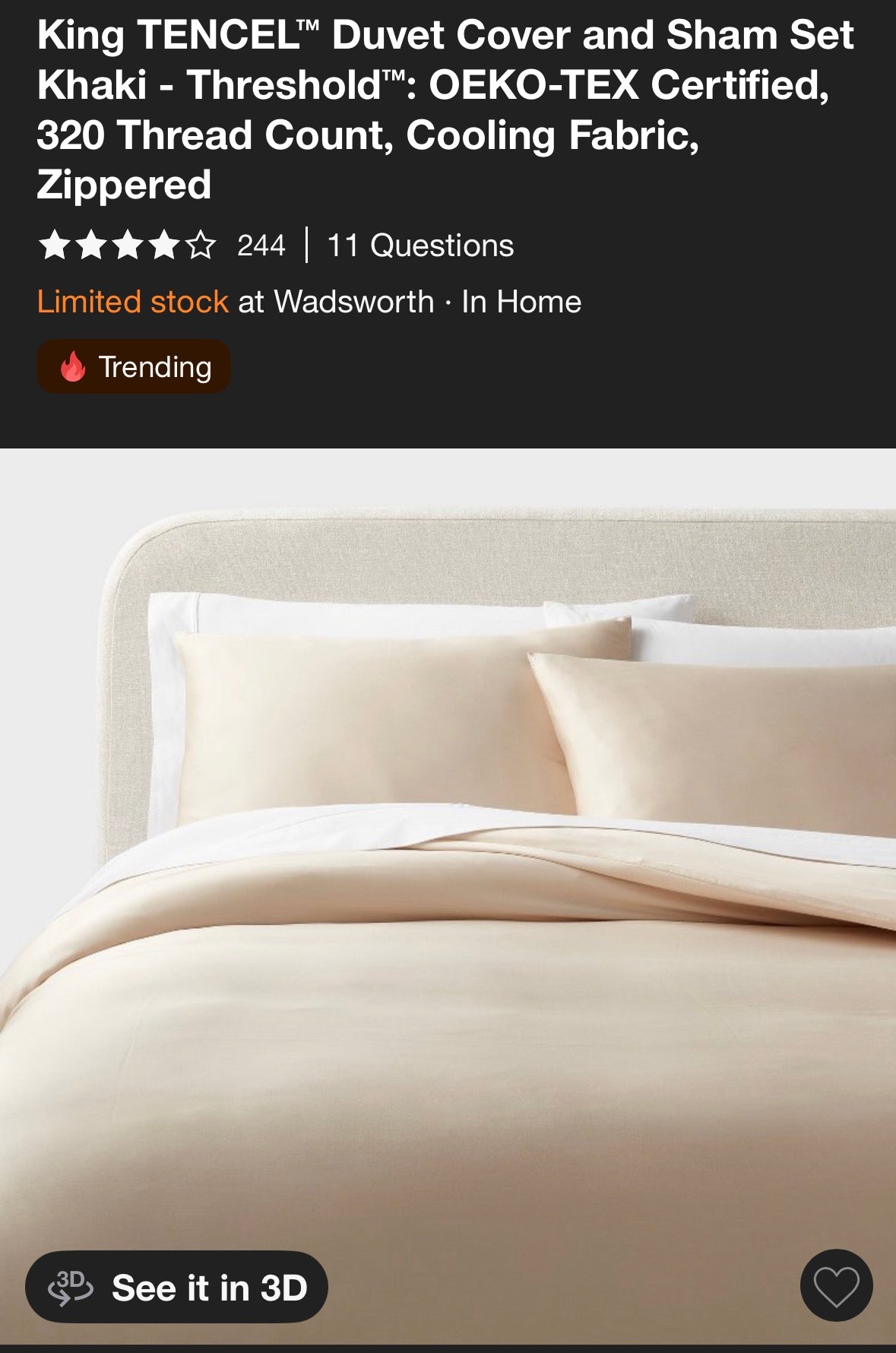 Threshold King Tencel Lyocell Duvet Set, New