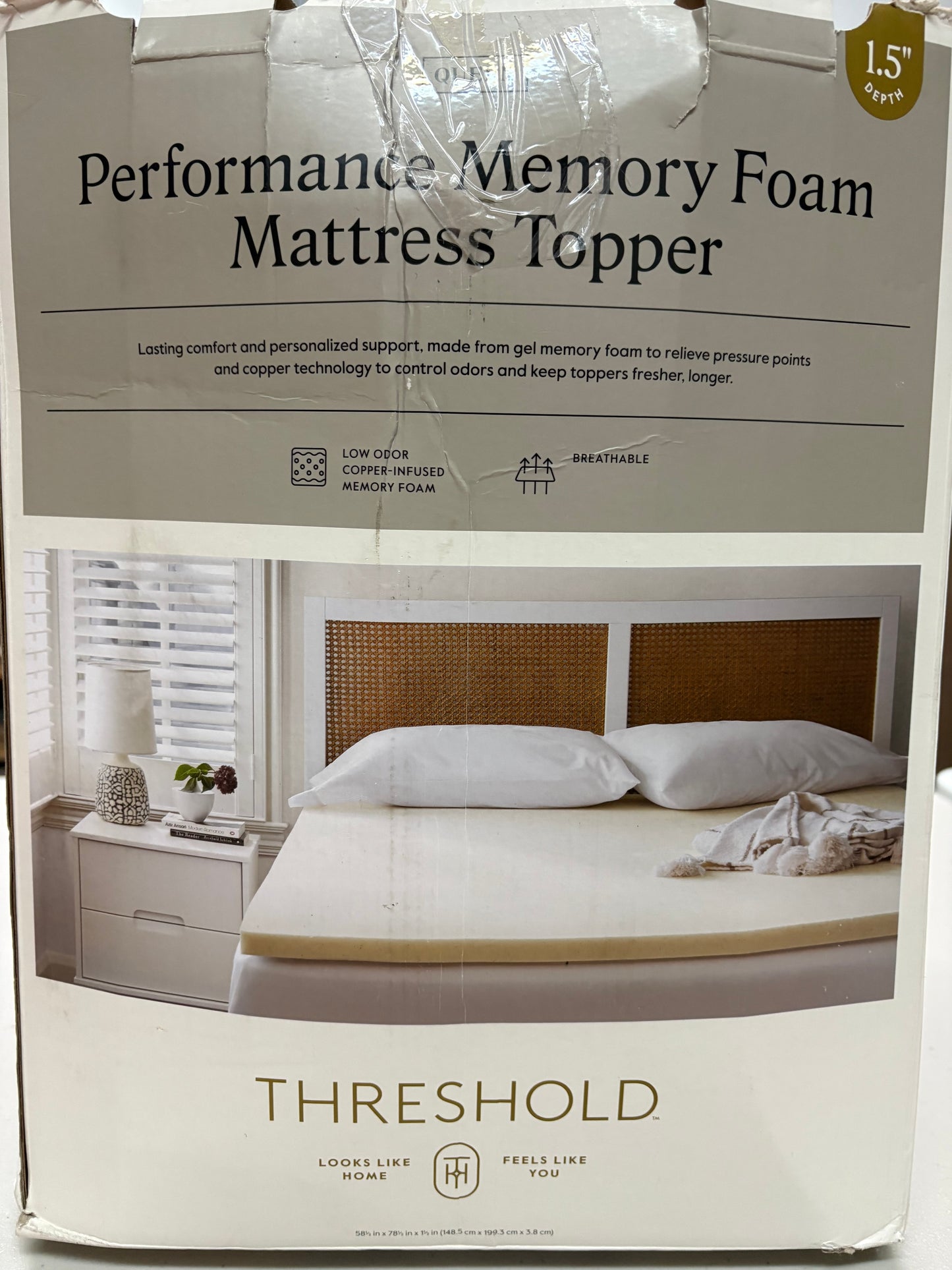Threshold Queen 1.5” Performance Mattress Topper, New