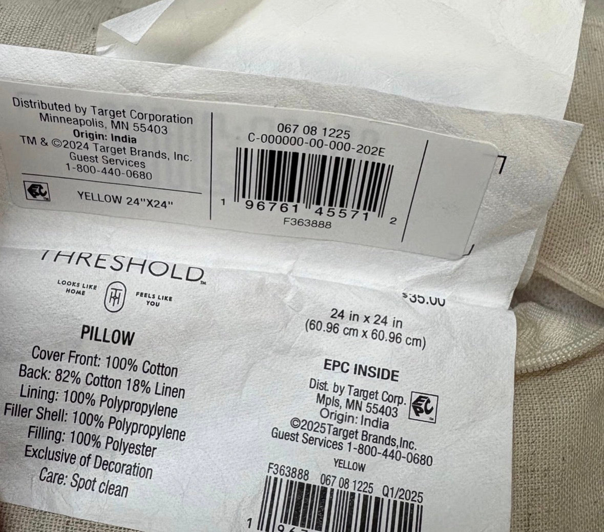 Threshold 24”x24” Oversized Velvet Fringe Throw Pillow Set, New