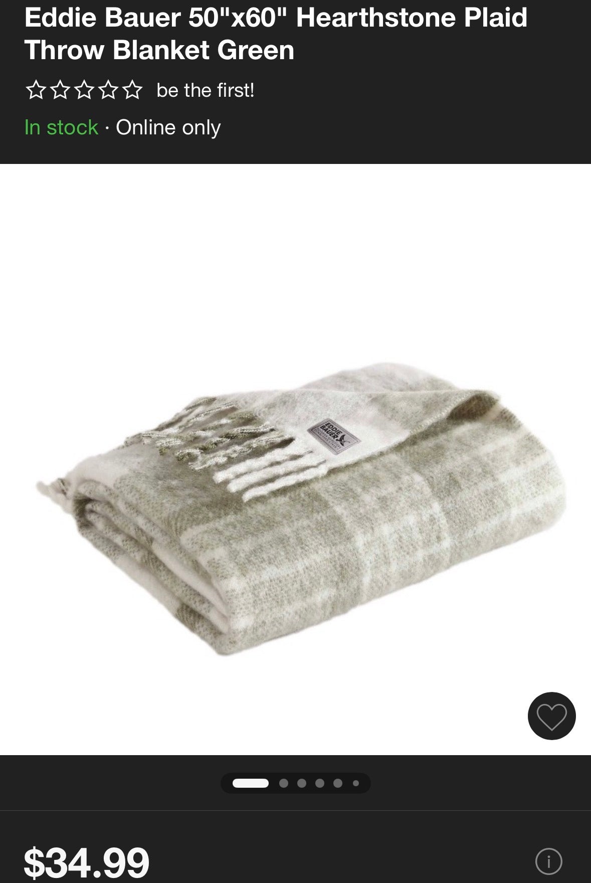 Eddie Bauer 50”x60” Hearthstone Plaid Throw Blanket, New