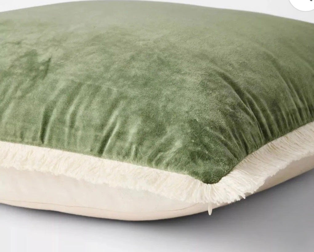 Threshold 24”x24” Oversized Velvet Fringe Throw Pillow Set, New
