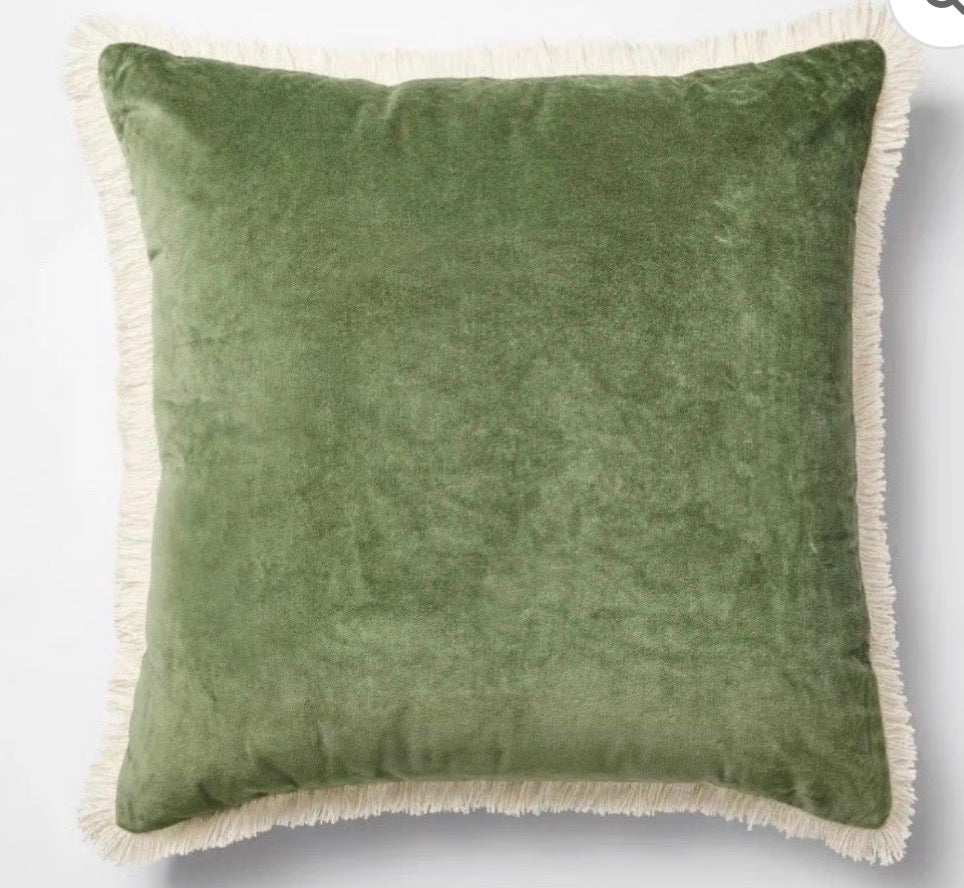 Threshold 24”x24” Oversized Velvet Fringe Throw Pillow Set, New