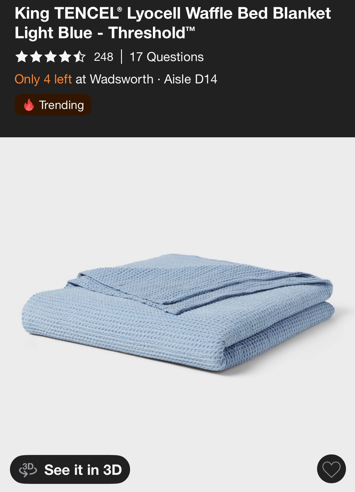 Threshold King Tencel Lyocell Waffle Bed Blanket, New