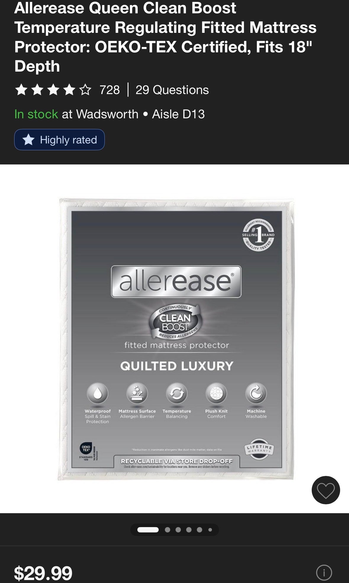 Allerease Queen Quilted Mattress Protector, New