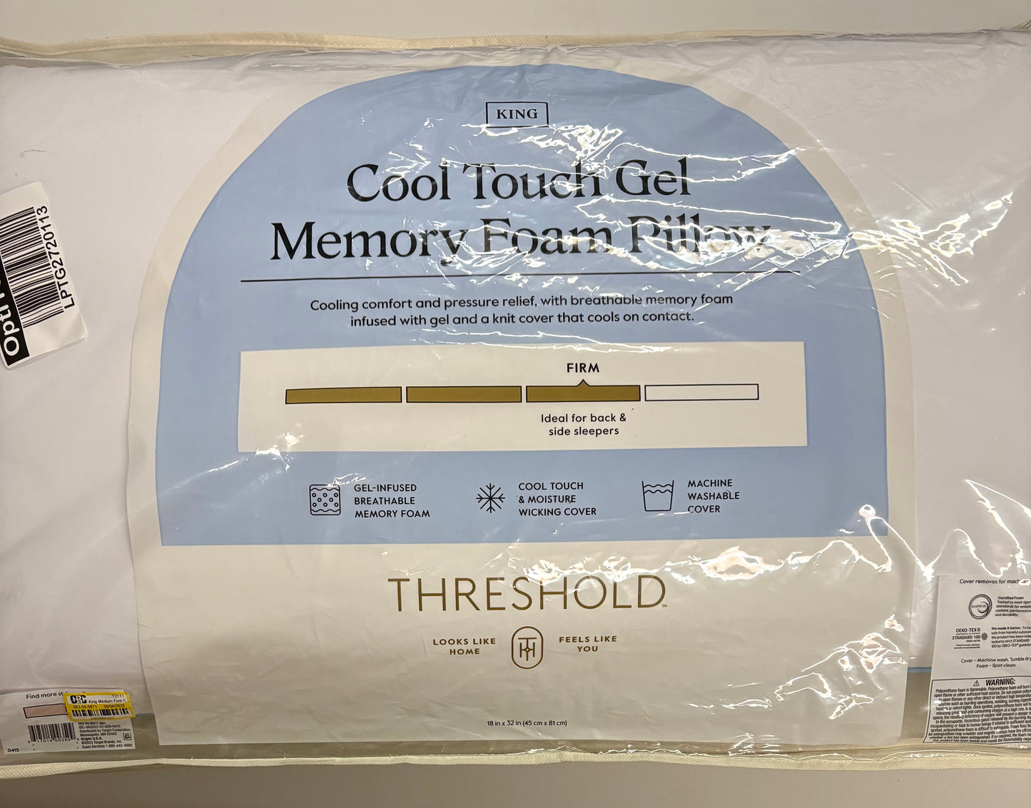 Threshold King Medium Firm Memory Foam Bed Pillow, New