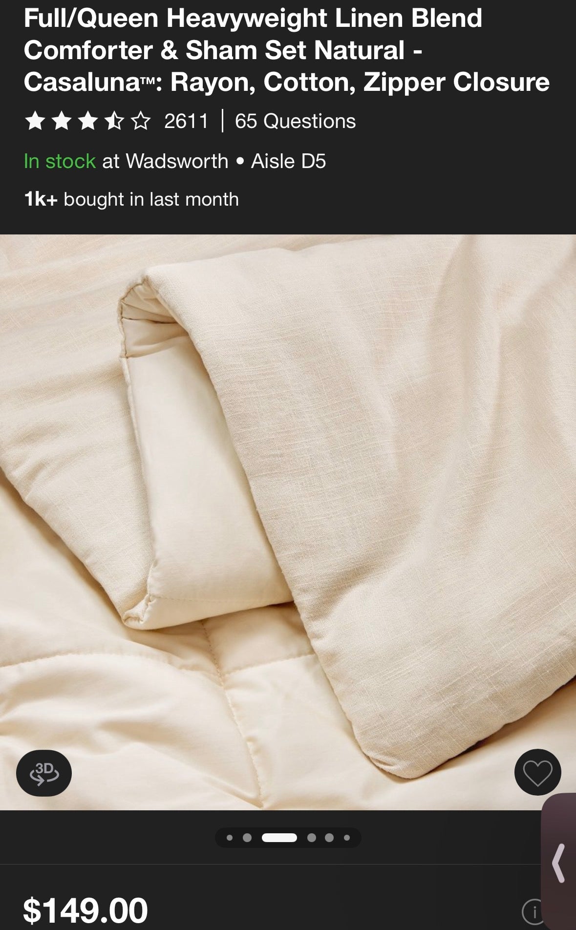 Casaluna Full/Queen Heavyweight Linen Blend Comforter Set, New