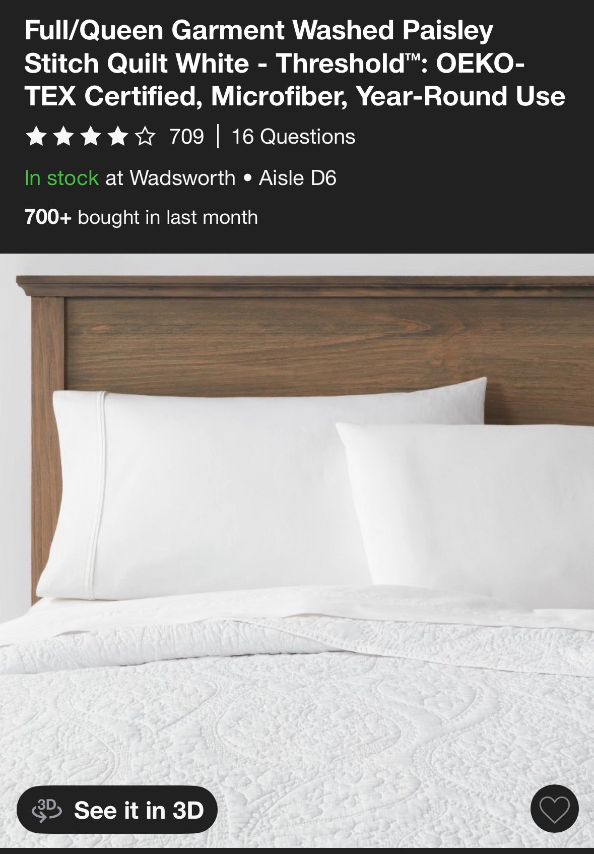 Threshold Full/Queen Garment Washed Paisley Quilt, New