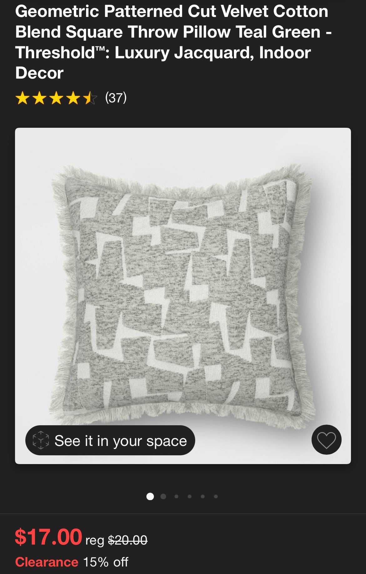 Threshold 18"x18" Geometric Patterned Velvet Square Throw Pillow, New