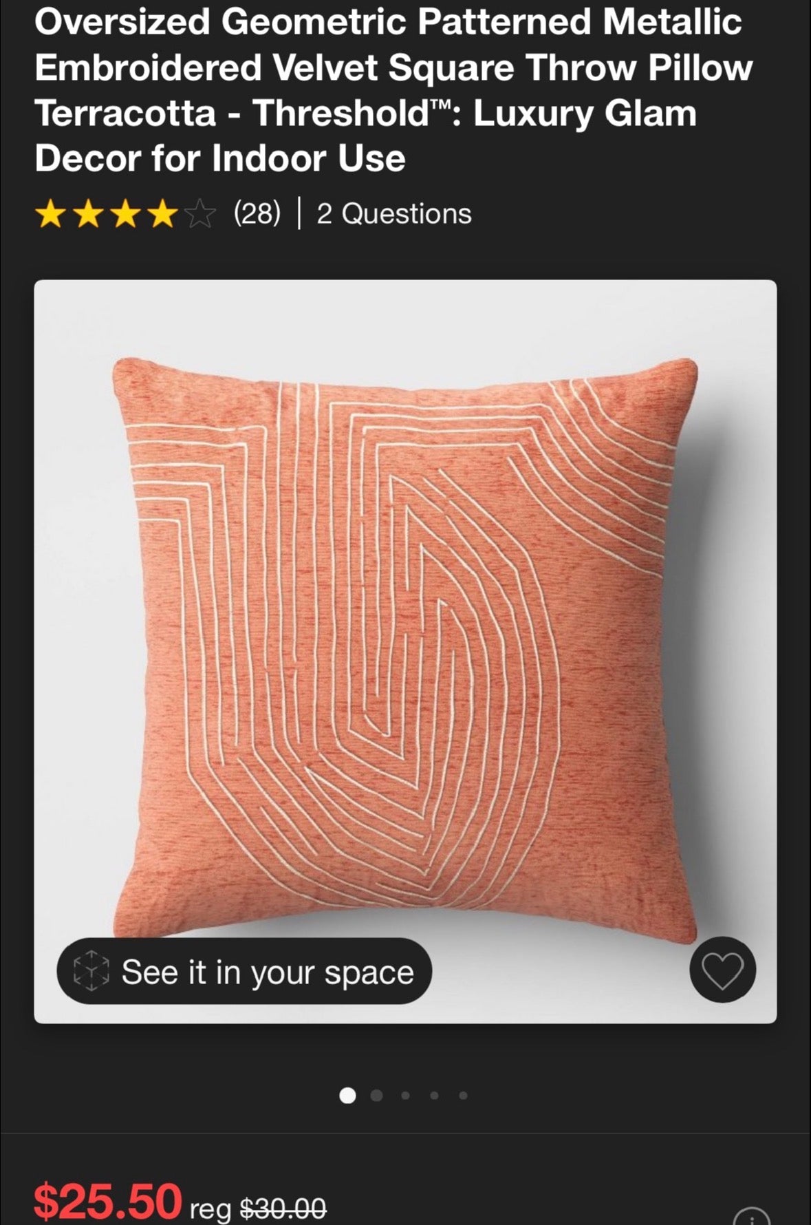 Threshold 24"x24" Oversized Geometric Metallic Velvet Throw Pillow Set, New