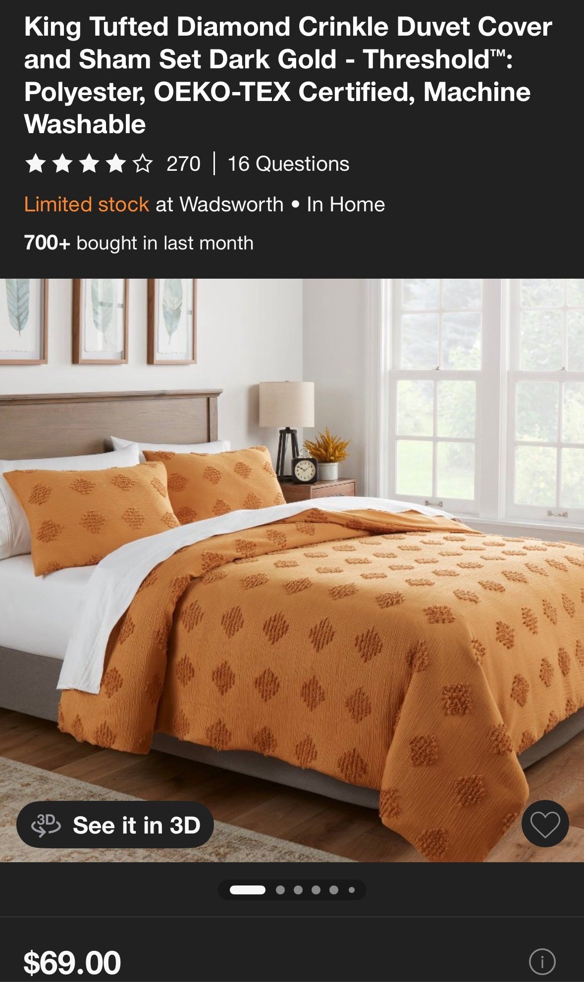 Threshold King Tufted Diamond Crinkle Duvet Set, New