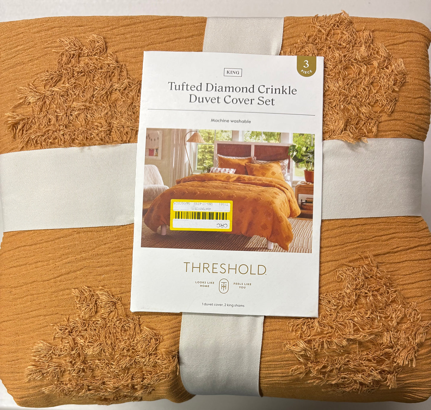 Threshold King Tufted Diamond Crinkle Duvet Set, New