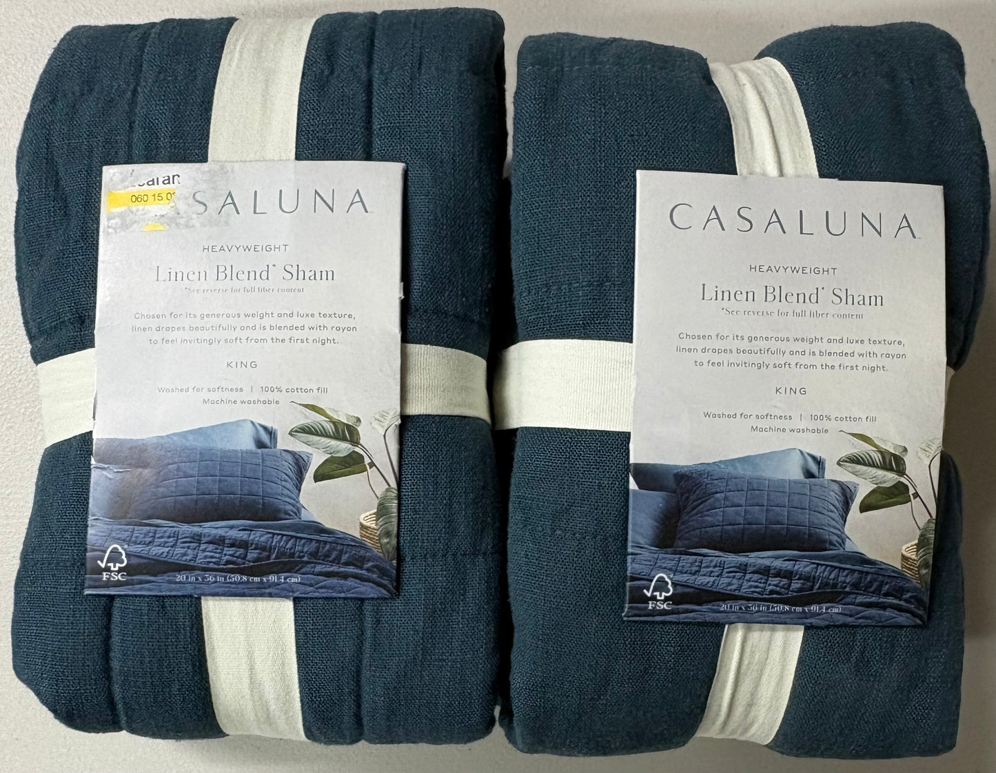 Casaluna King Heavyweight Linen Blend Quilted Pillow Shams Set, New