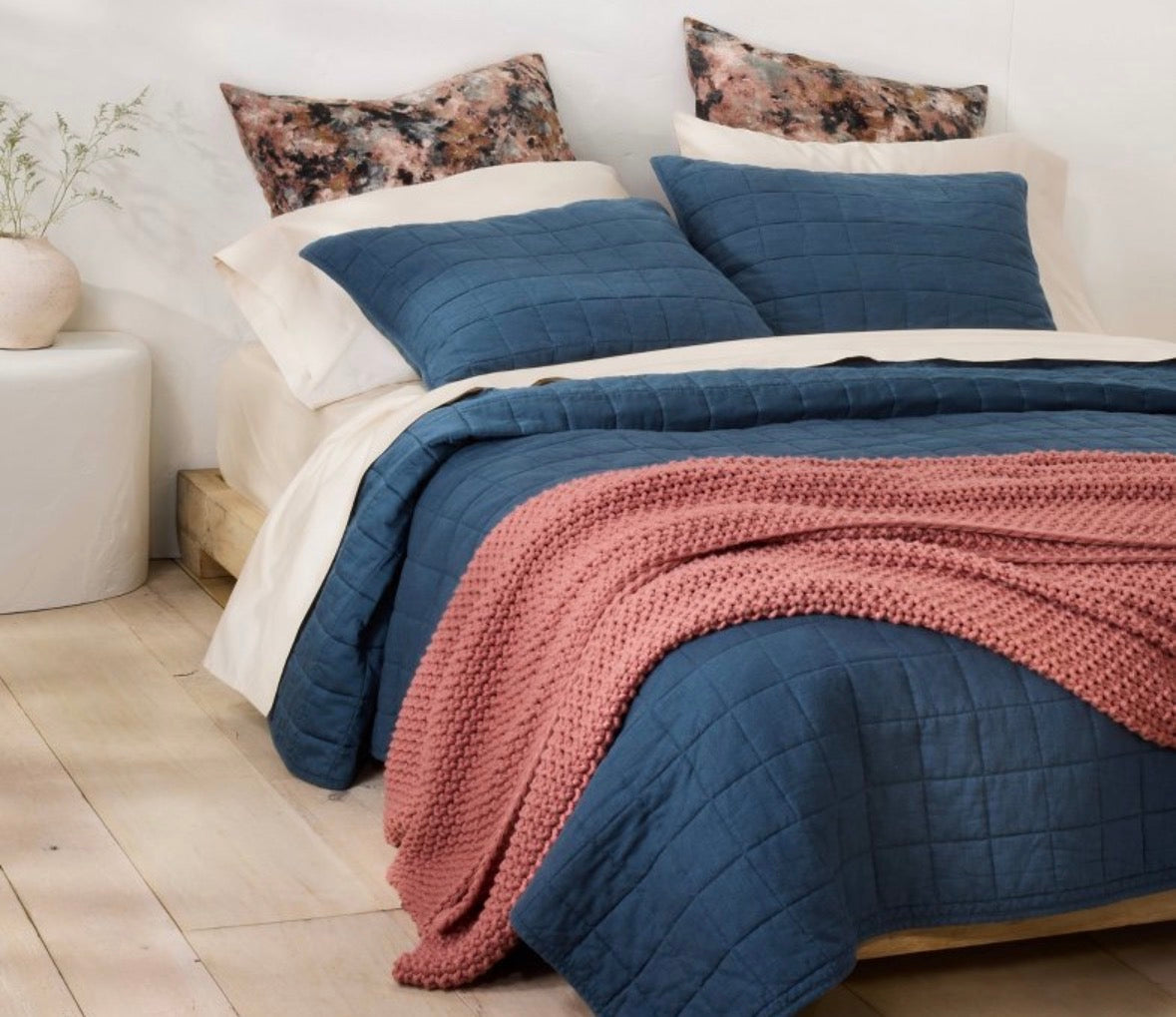 Casaluna King Heavyweight Linen Blend Quilted Pillow Shams Set, New
