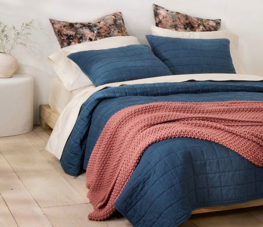 Casaluna King Heavyweight Linen Blend Quilted Pillow Shams Set, New