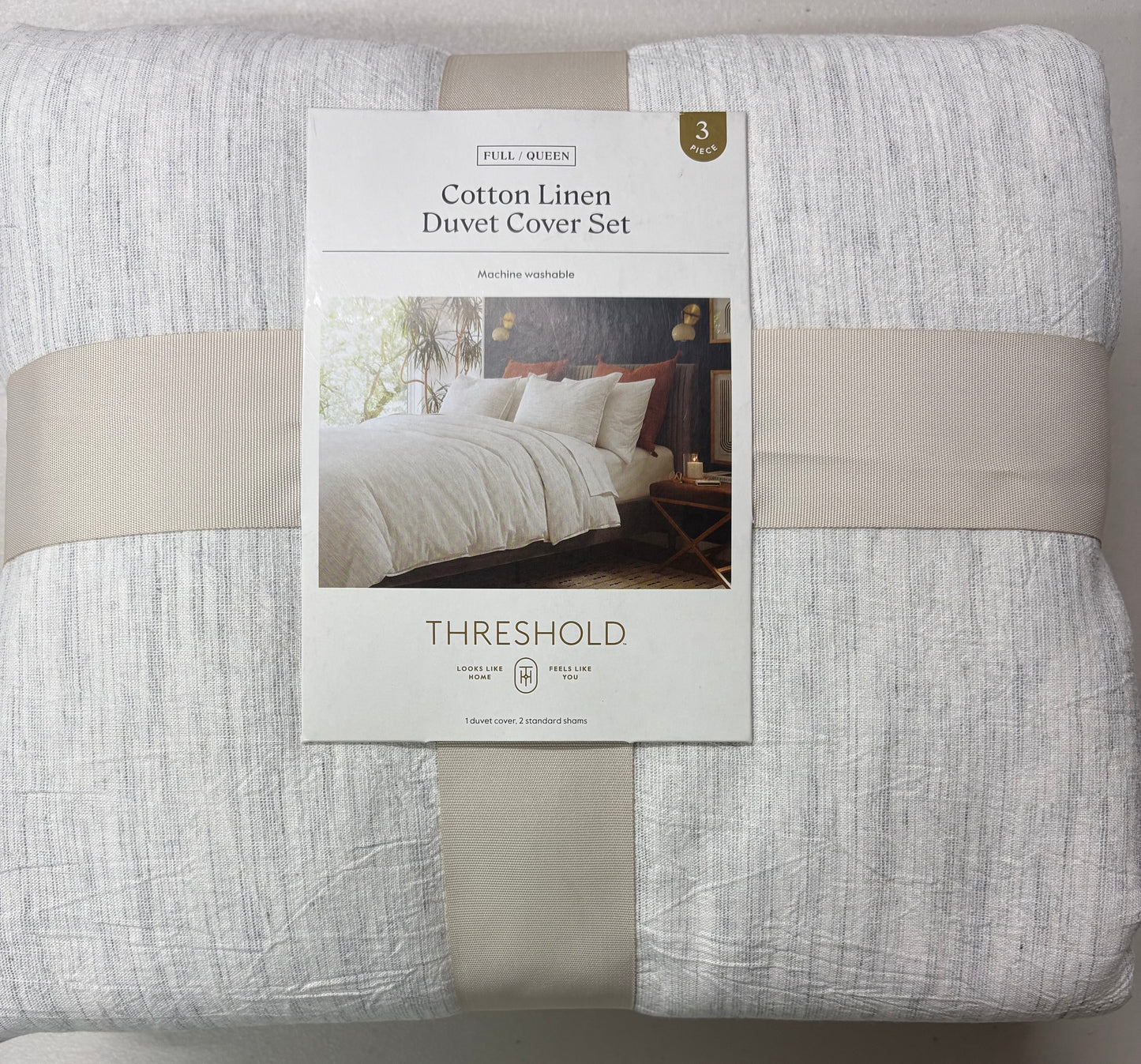 Threshold Full/Queen Space Dyed Cotton Linen Duvet Set, New