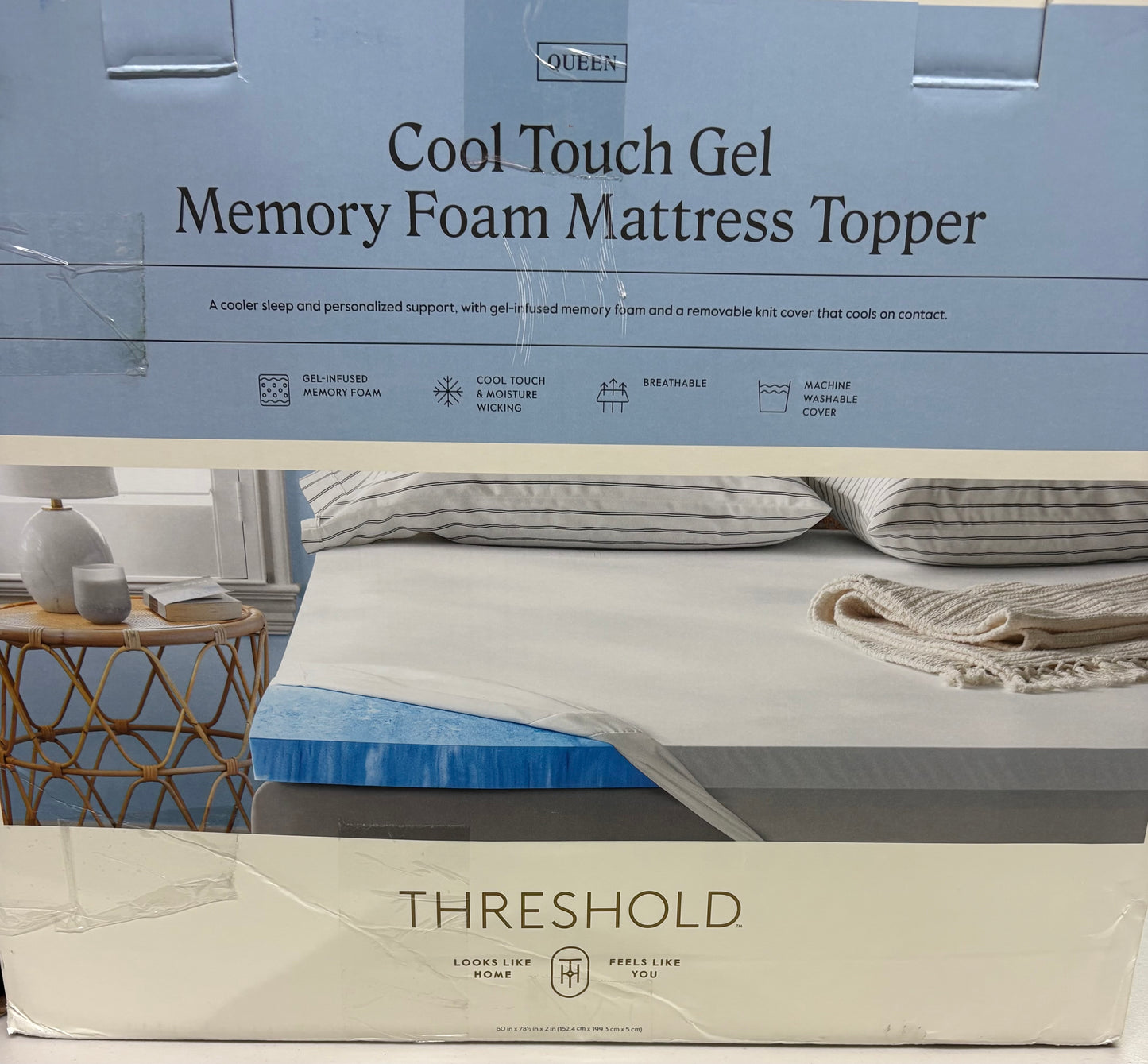 Threshold Queen 2” Cool Touch Memory Foam Mattress Topper, New
