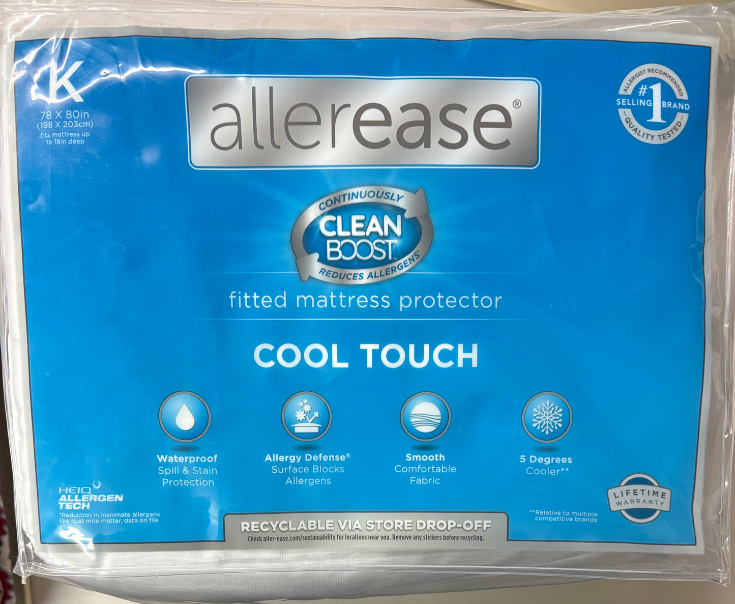 Allerease King Cool Touch Mattress Protector, New