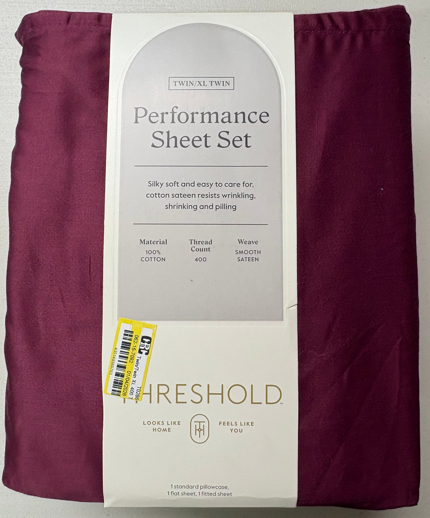Threshold Twin/XL Twin Solid Performance Sheet Set, New