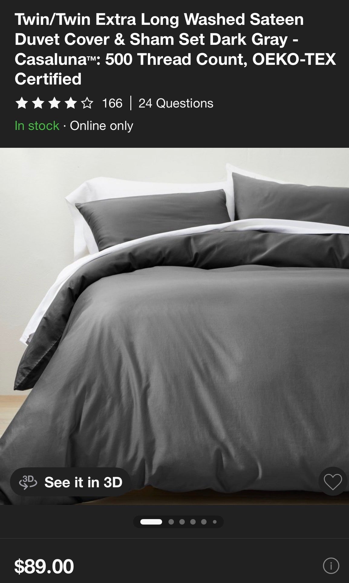 Casaluna Twin/XL Twin Sateen Duvet Set, New