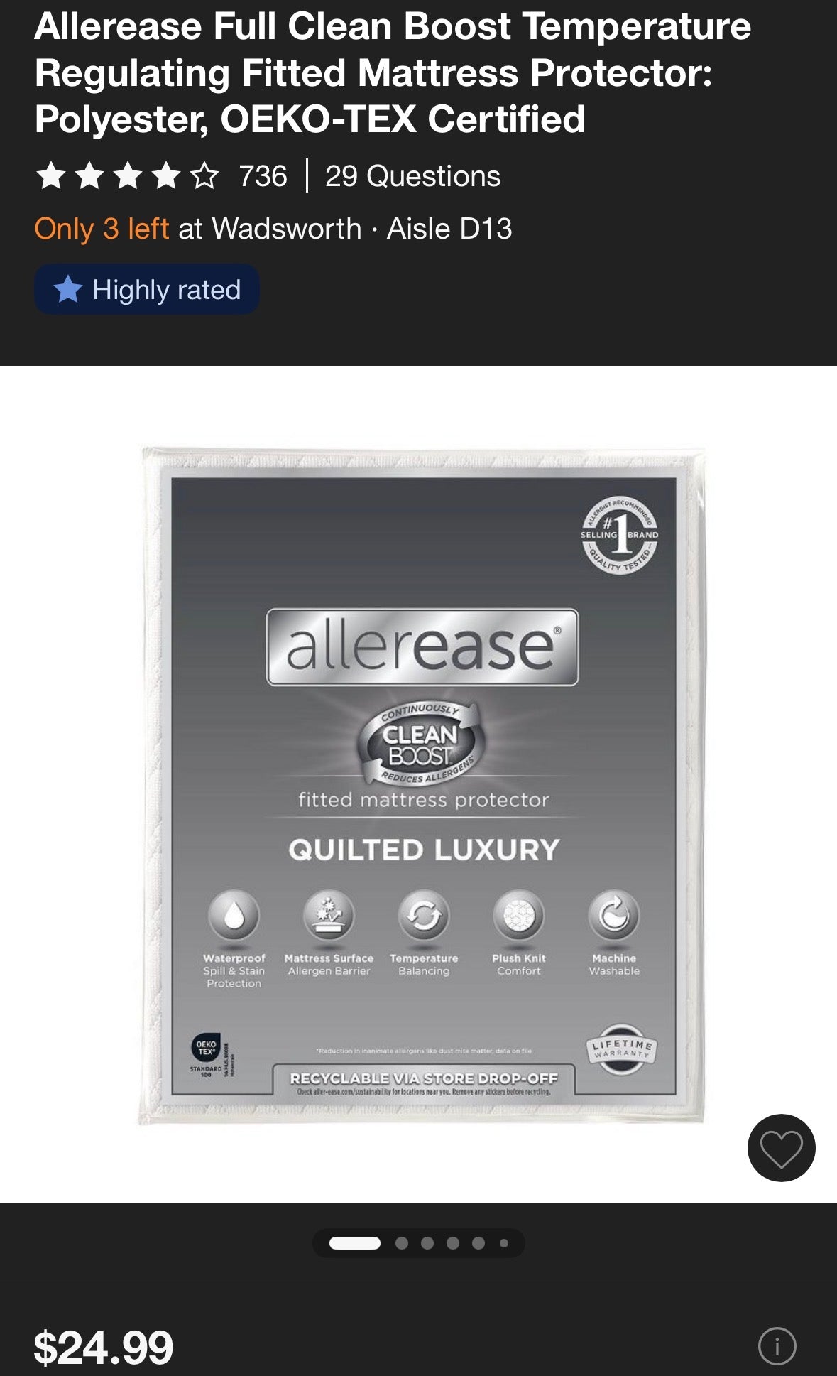 Allerease Full Quilted Mattress Protector, New