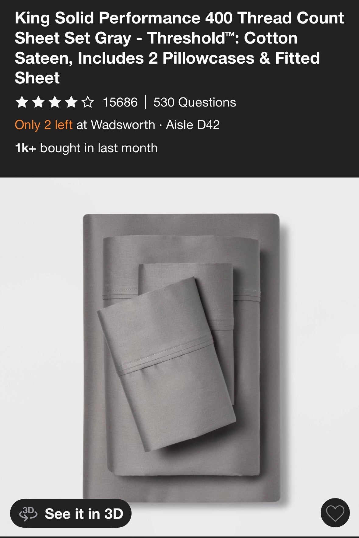 Threshold King Solid Performance Sheet Set, New