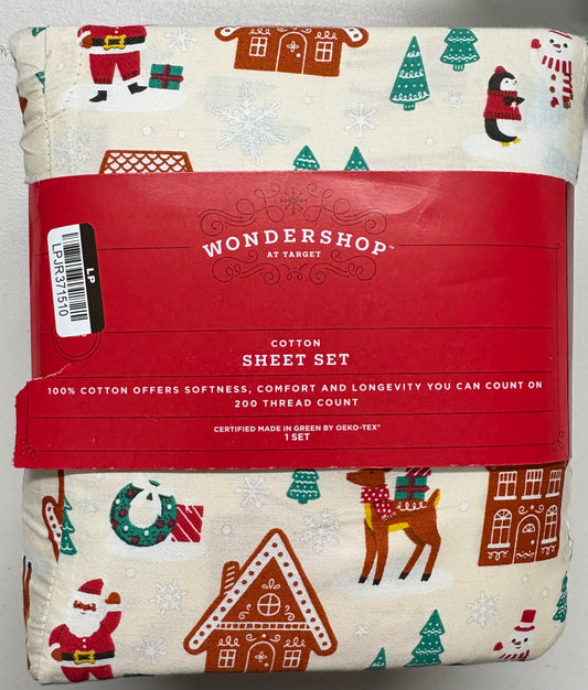 Wondershop King 100% Cotton Holiday Sheet Set, New