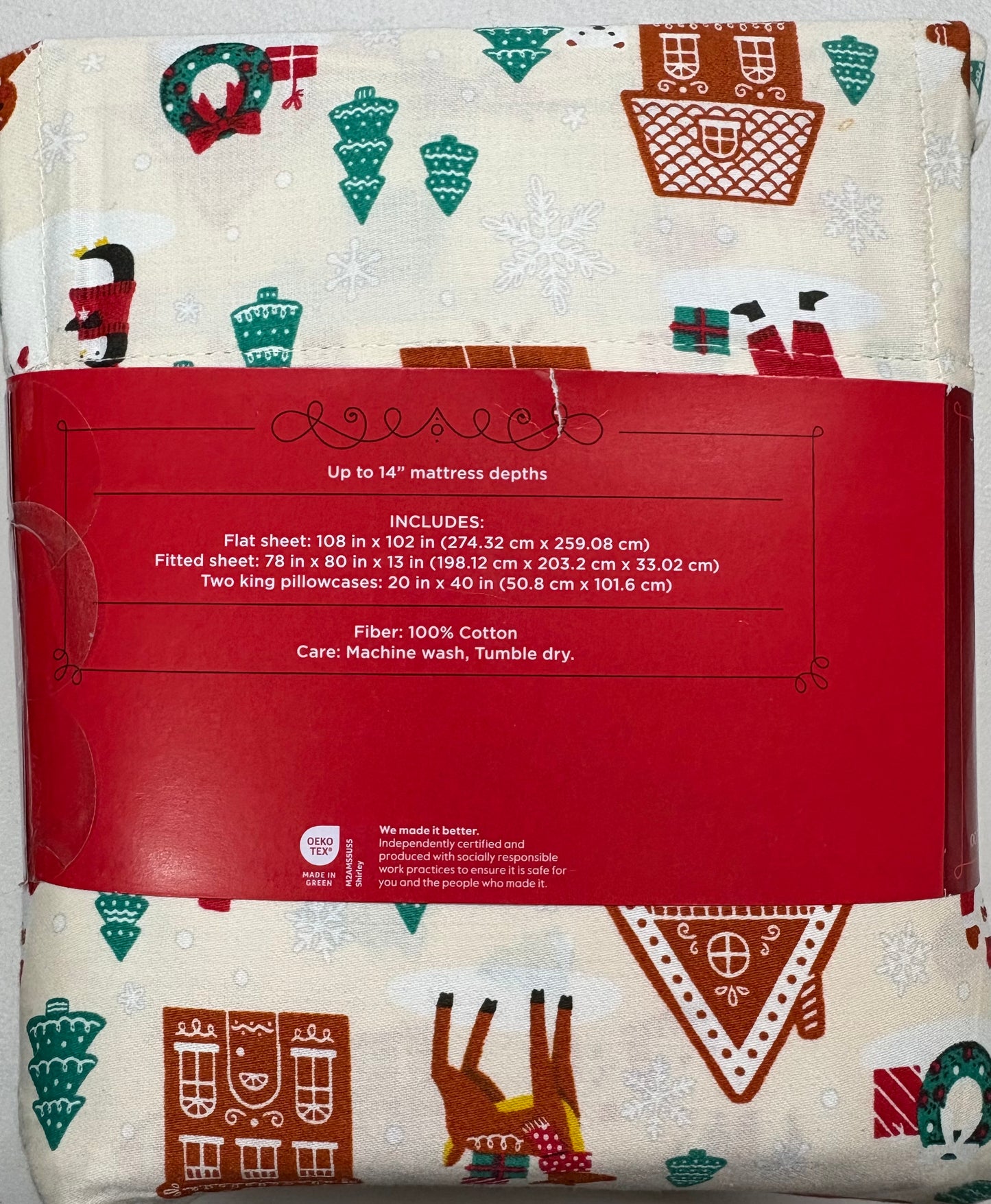 Wondershop King 100% Cotton Holiday Sheet Set, New