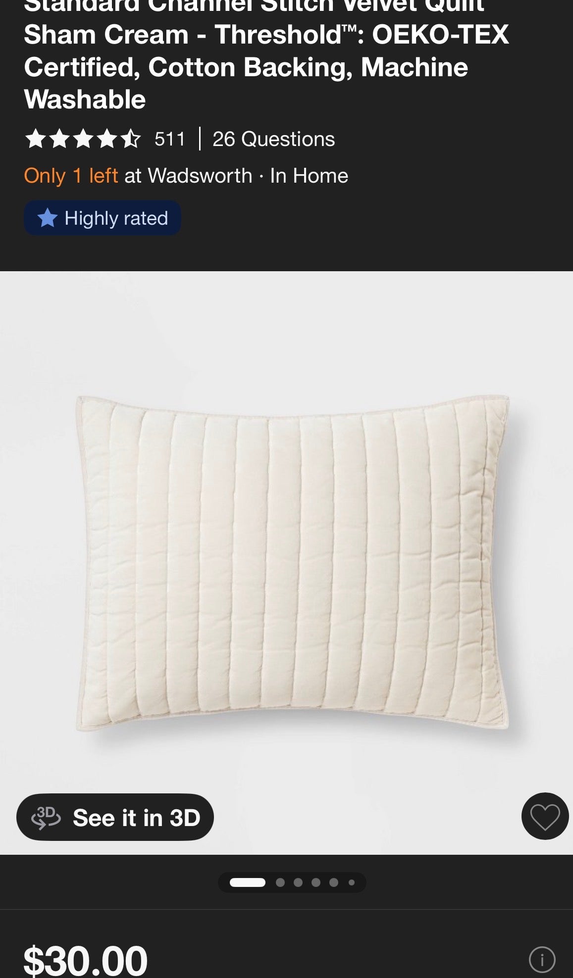 Threshold Standard Channel Stitch Velvet Pillow Shams Set, New