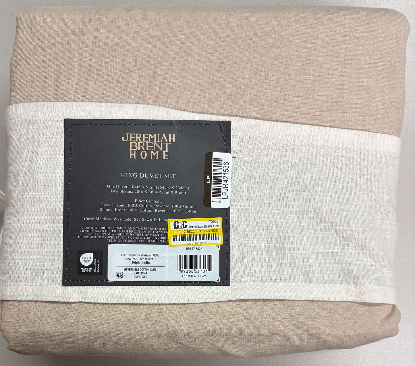 Jeremiah Brent King Contrast Border Cotton Duvet Set, New
