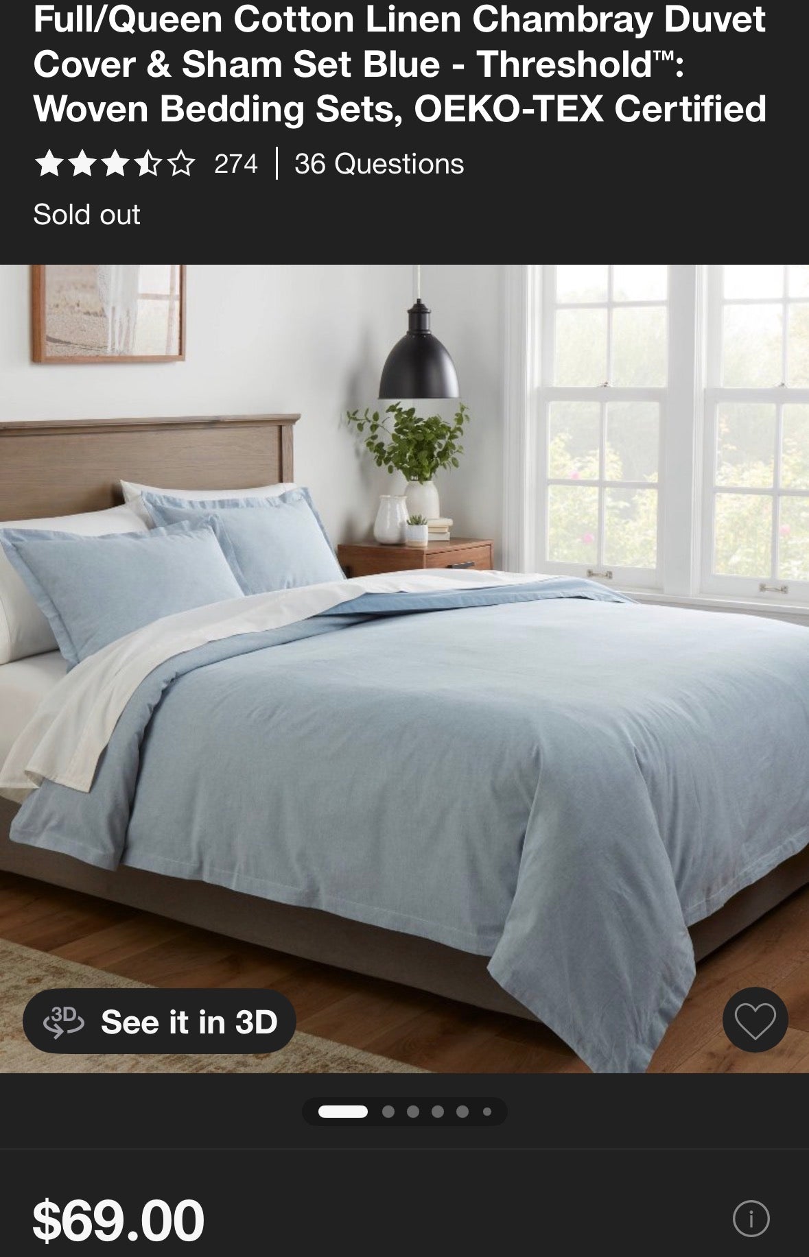 Threshold Full/Queen Chambray Cotton Linen Duvet Set, New