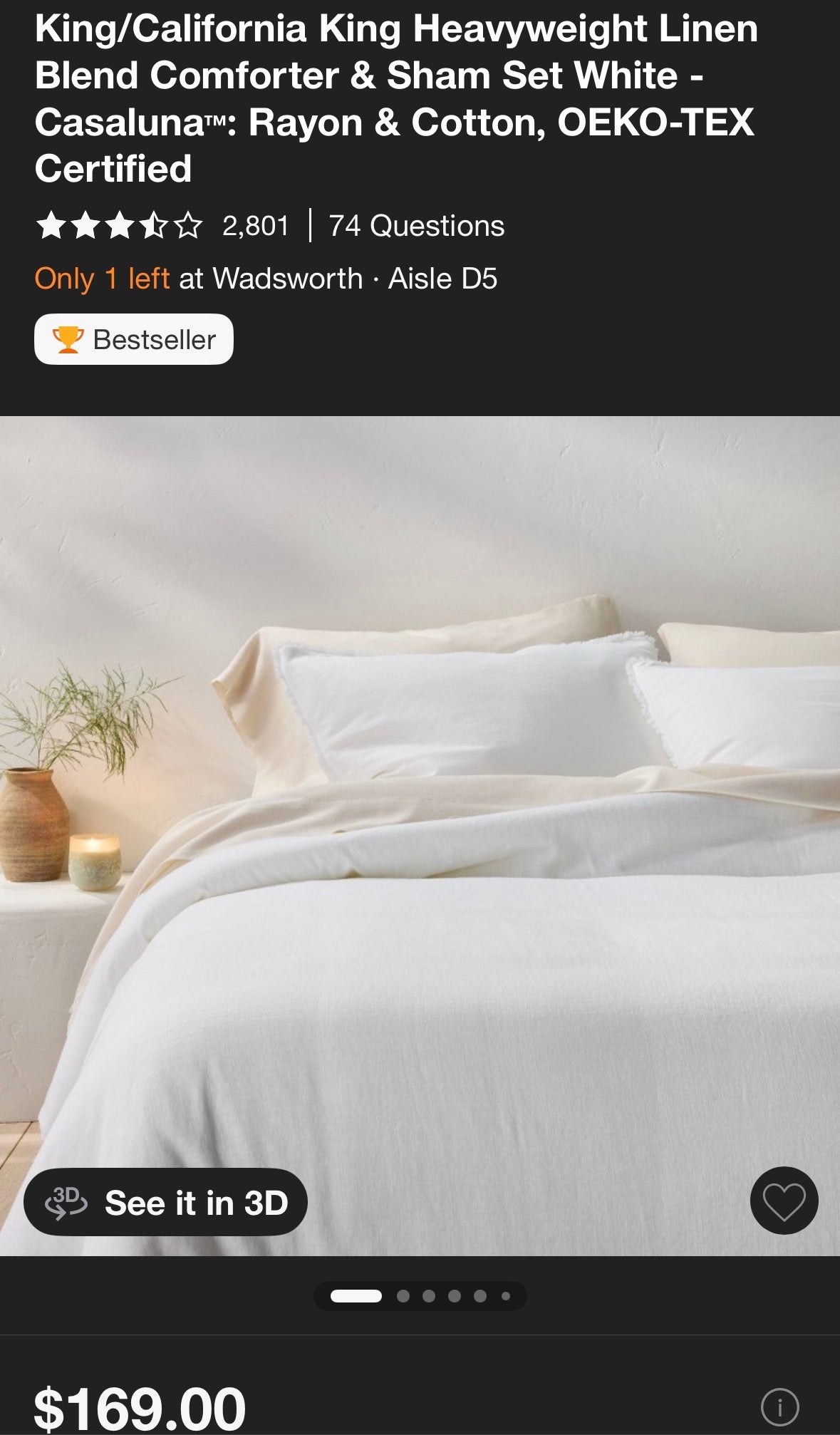 Casaluna King/Cal King Heavyweight Linen Blend Comforter & Sham Set, New