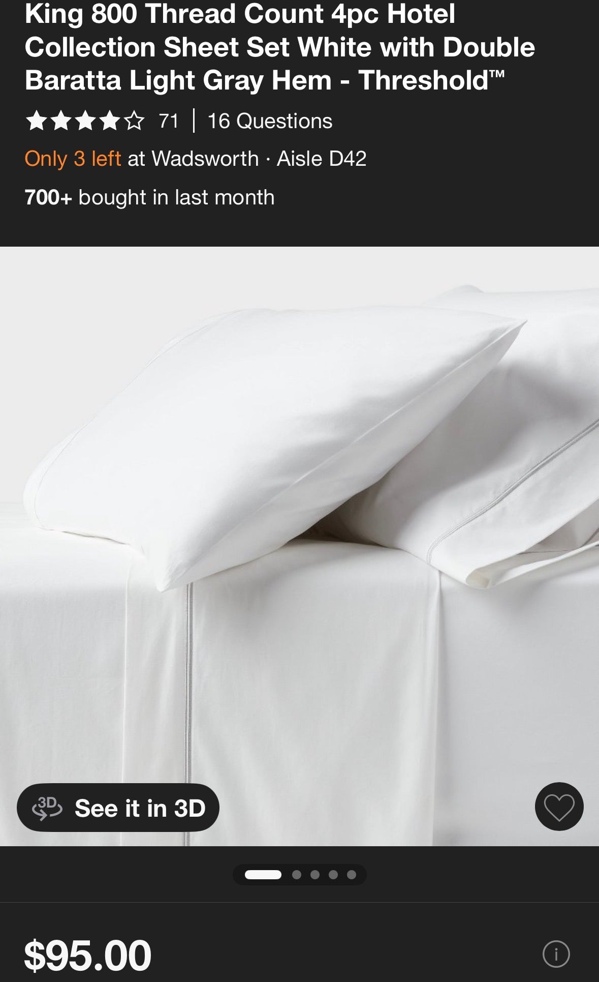 Threshold King Hotel Collection Sheet Set, New