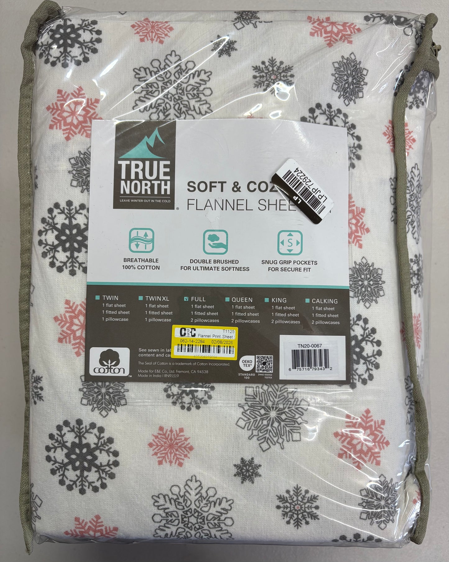 True North Full 100% Cotton Flannel Sheet Set, New