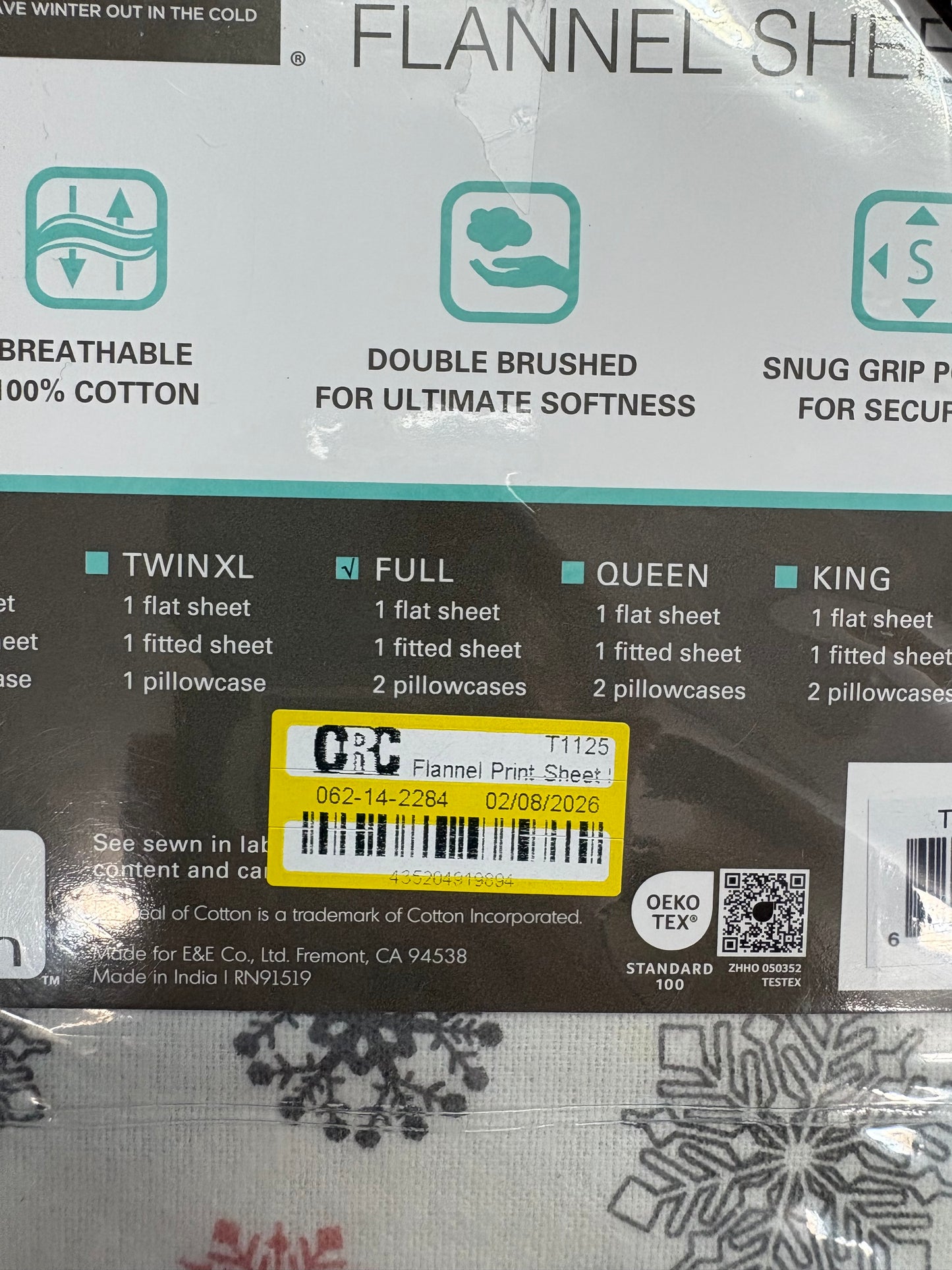 True North Full 100% Cotton Flannel Sheet Set, New