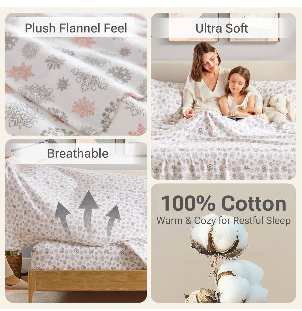 True North Full 100% Cotton Flannel Sheet Set, New