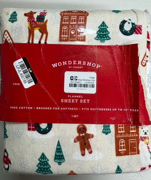 Wondershop Twin Holiday 100% Cotton Flannel Sheet Set, New