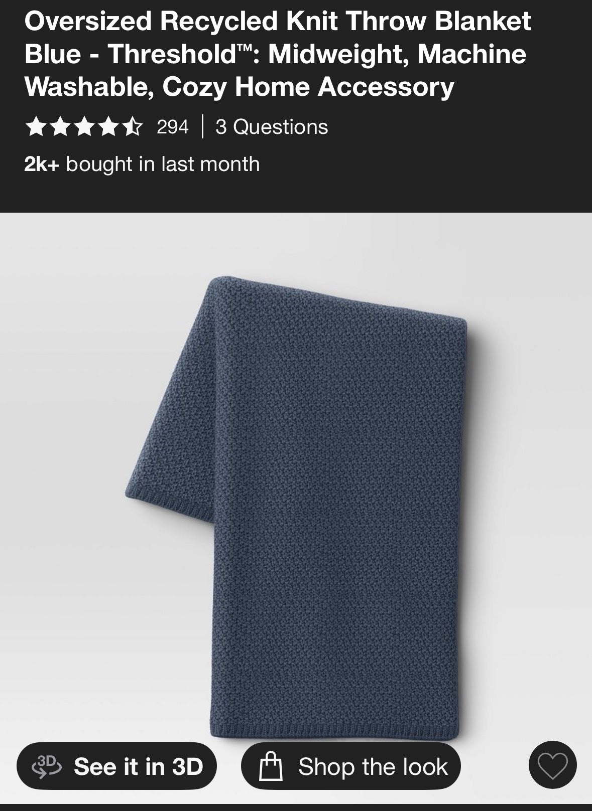 Threshold 50”x70” Oversized Recycled Knit Throw Blanket, New