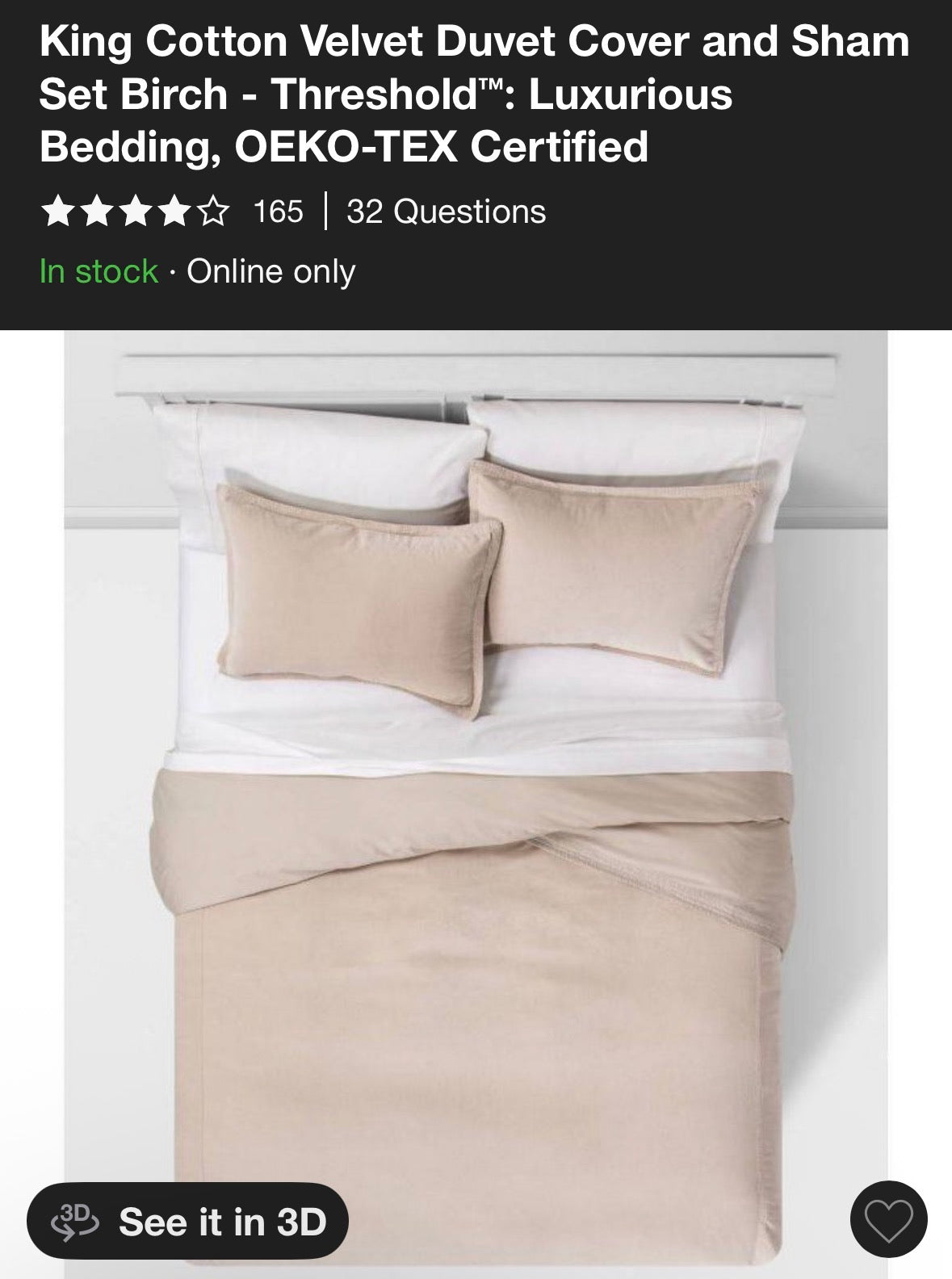 Threshold King Cotton Velvet Duvet Set, New