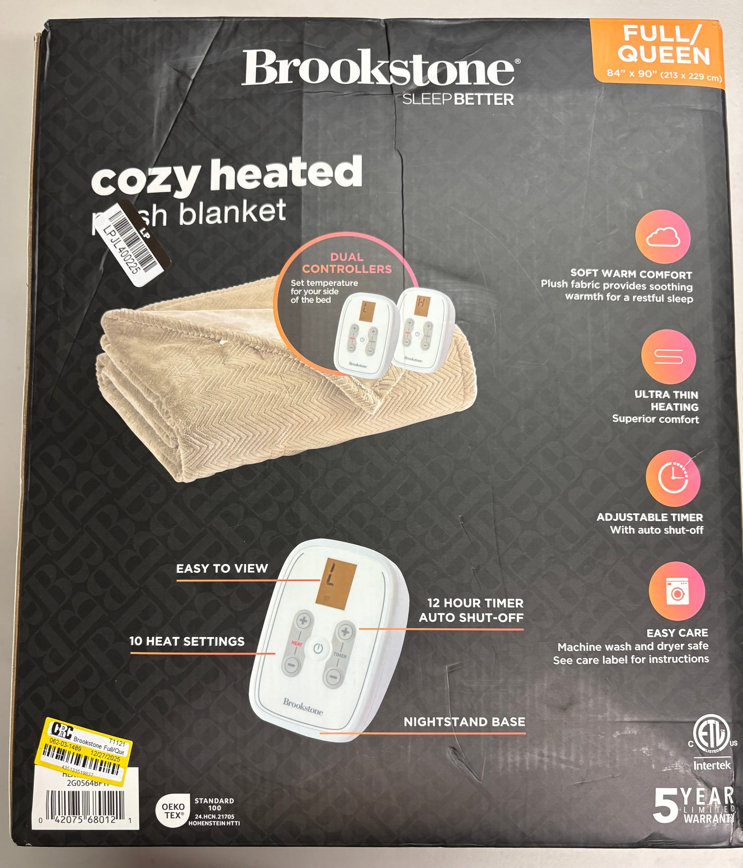 Brookstone Full/Queen Cozy Plush Heated Blanket, New