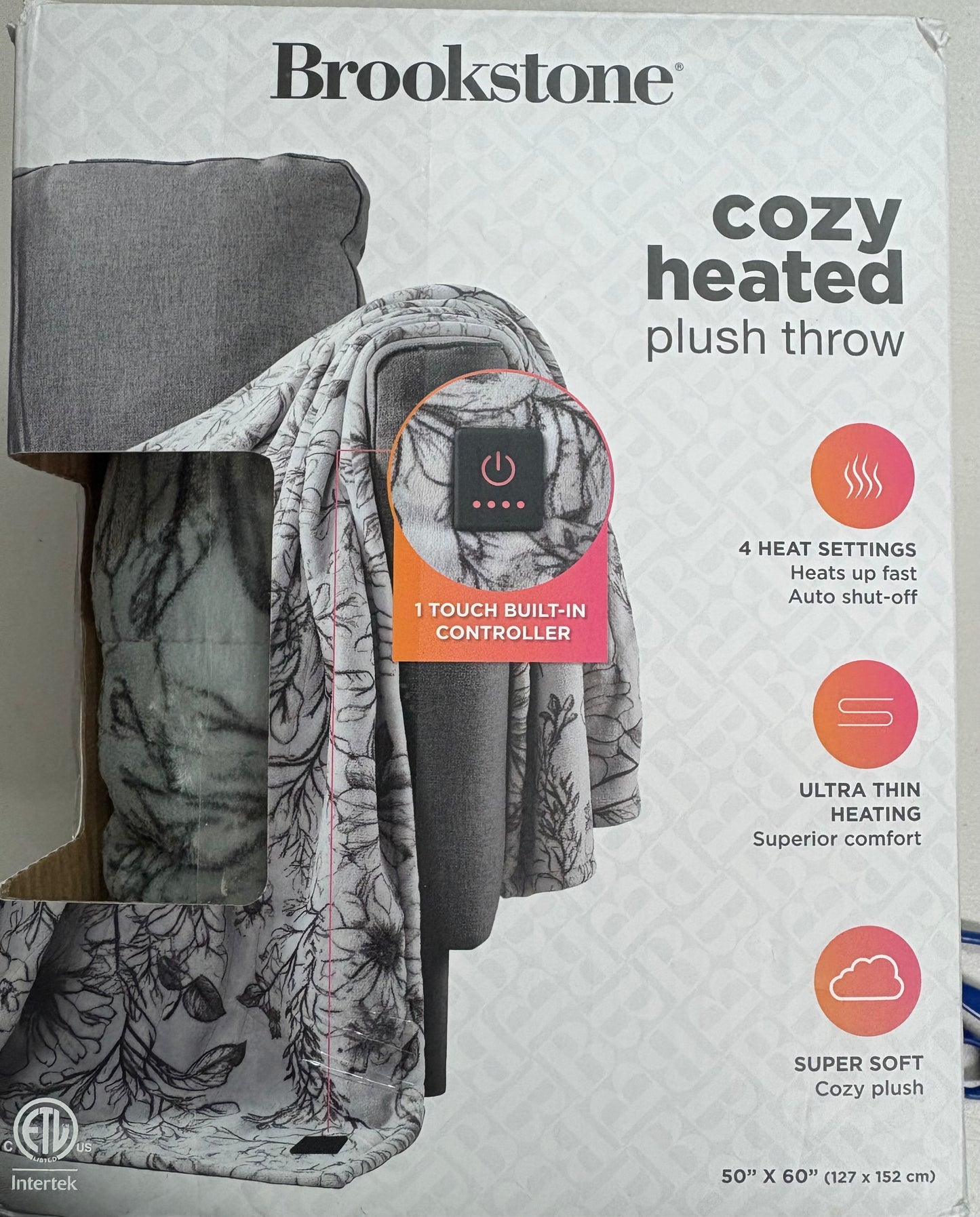 Brookstone 50”x60” Plush Heated Throw Blanket, New
